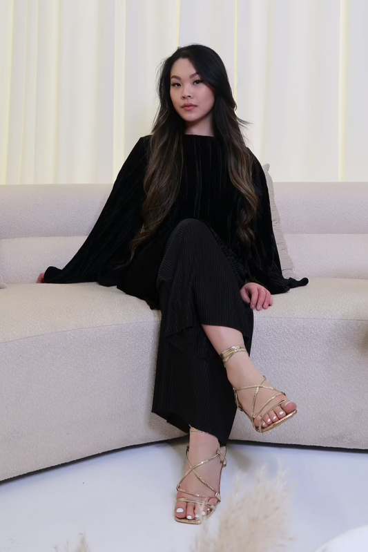 Black Pleated Velvet Co-Ord