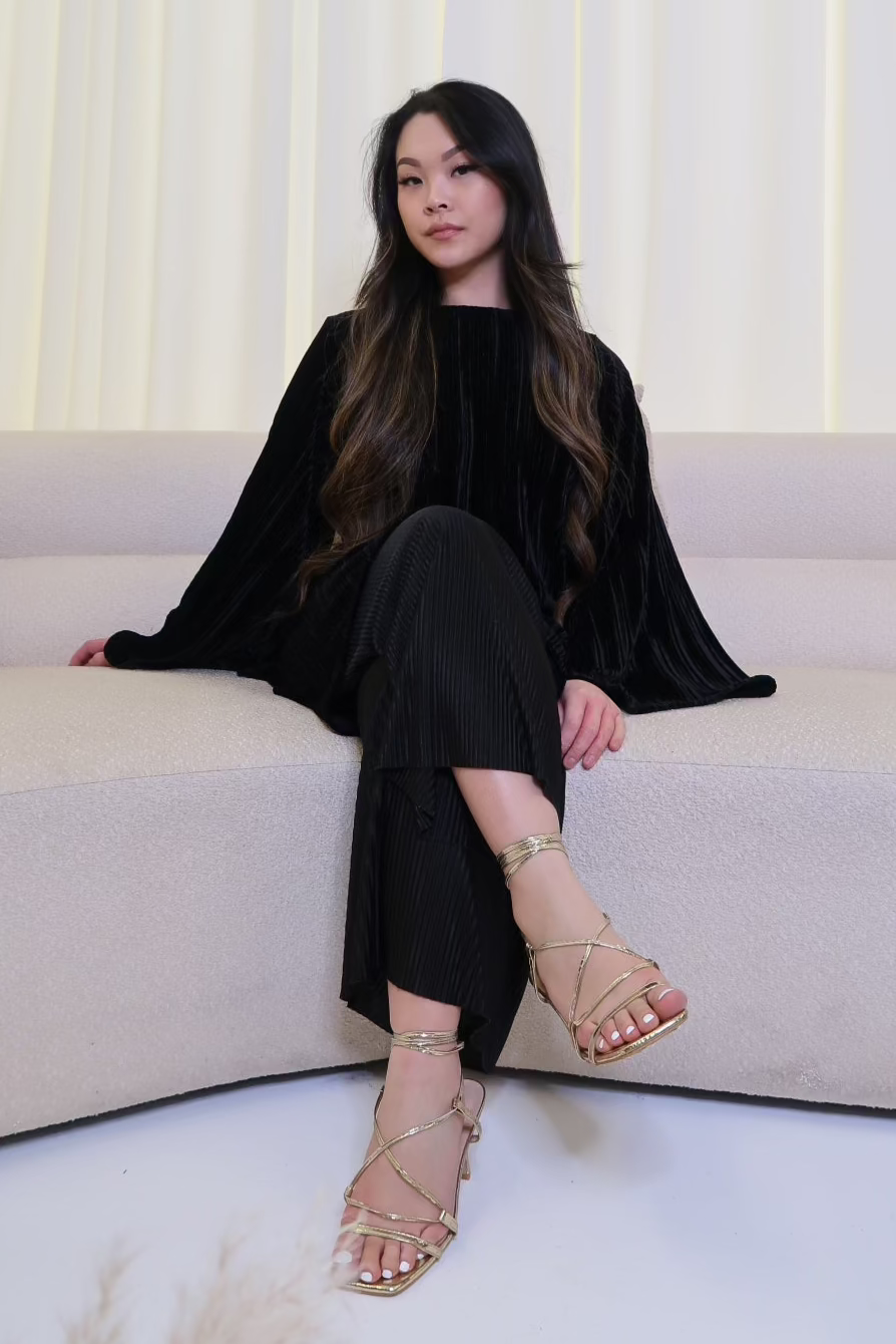 Black Pleated Velvet Co-Ord