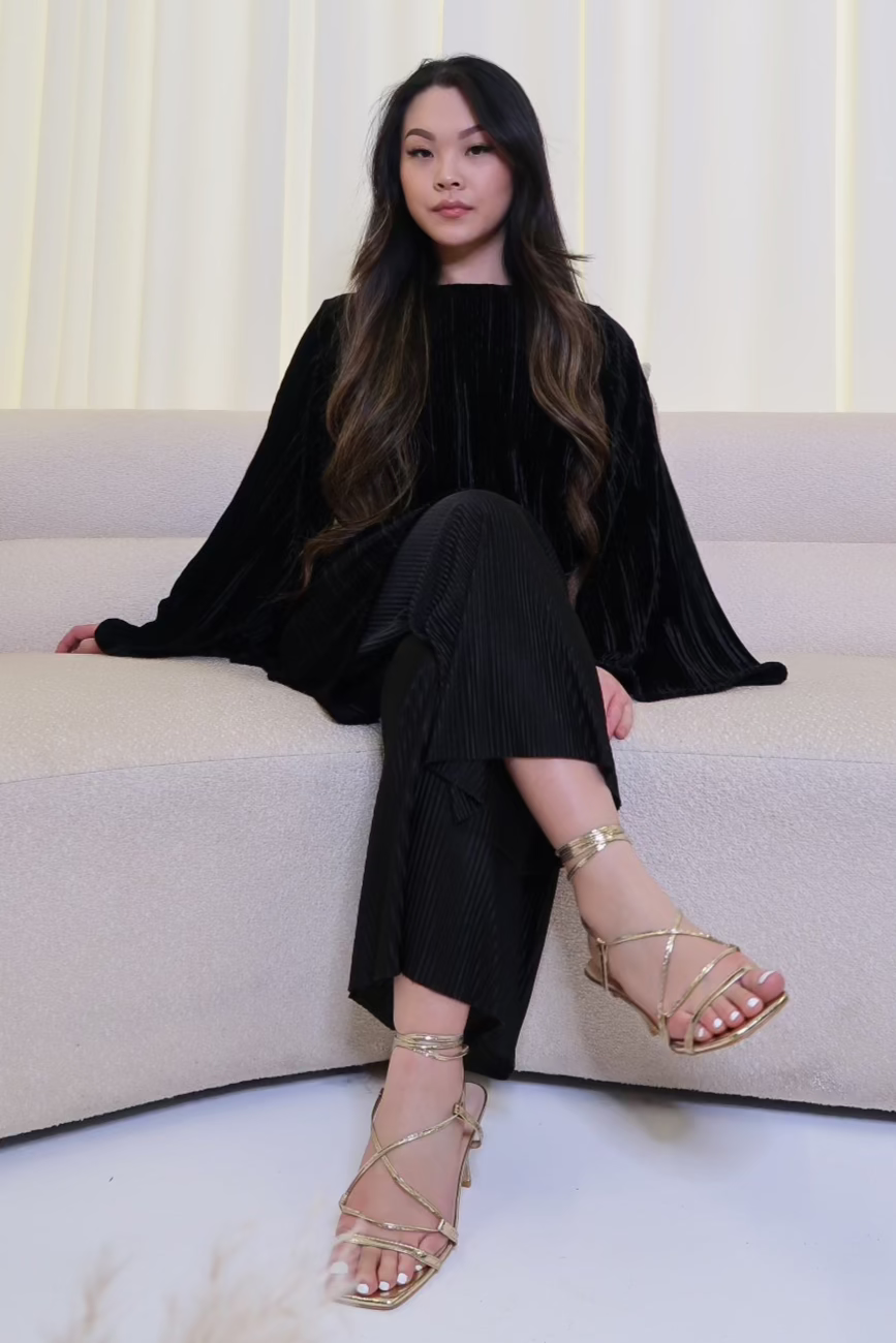 Black Pleated Velvet Co-Ord