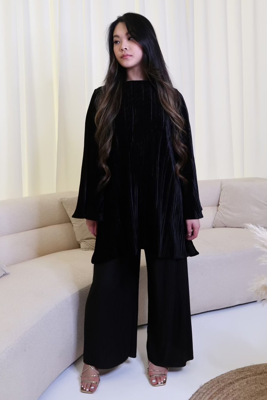 Black Pleated Velvet Co-Ord