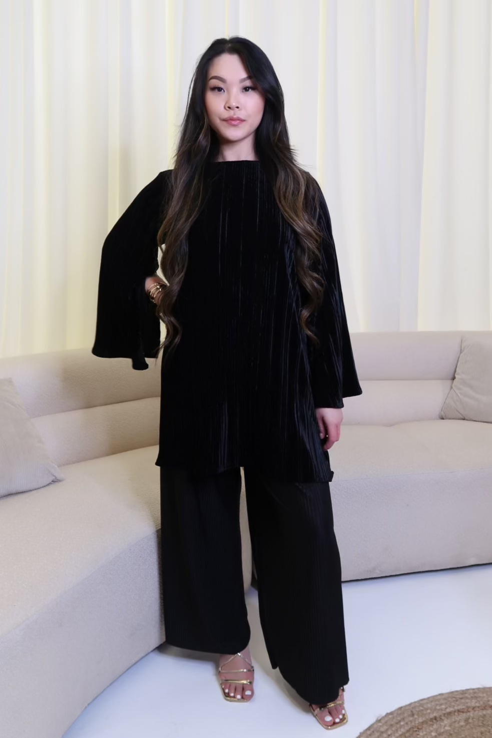 Black Pleated Velvet Co-Ord
