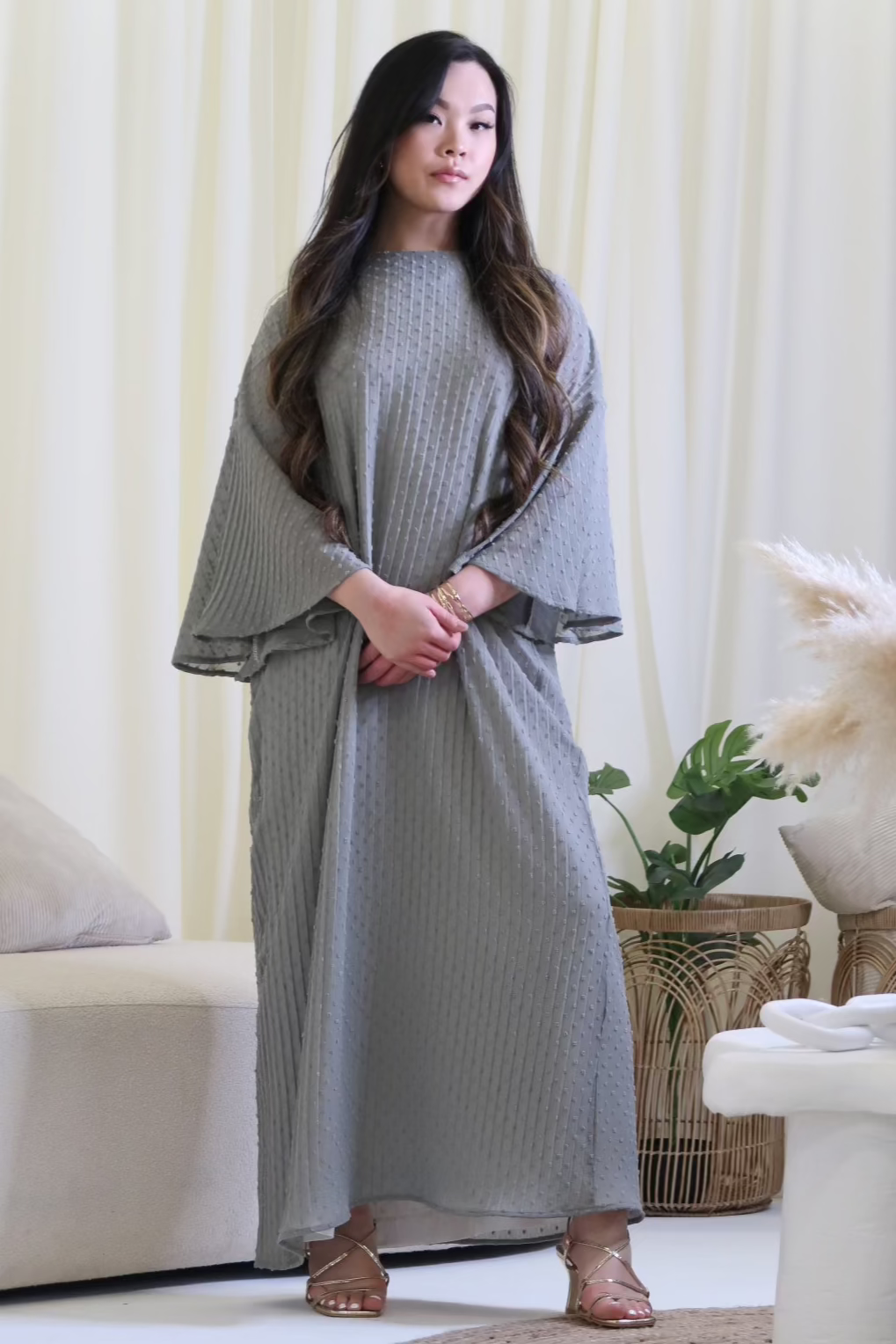 Grey Dot Abaya Dress