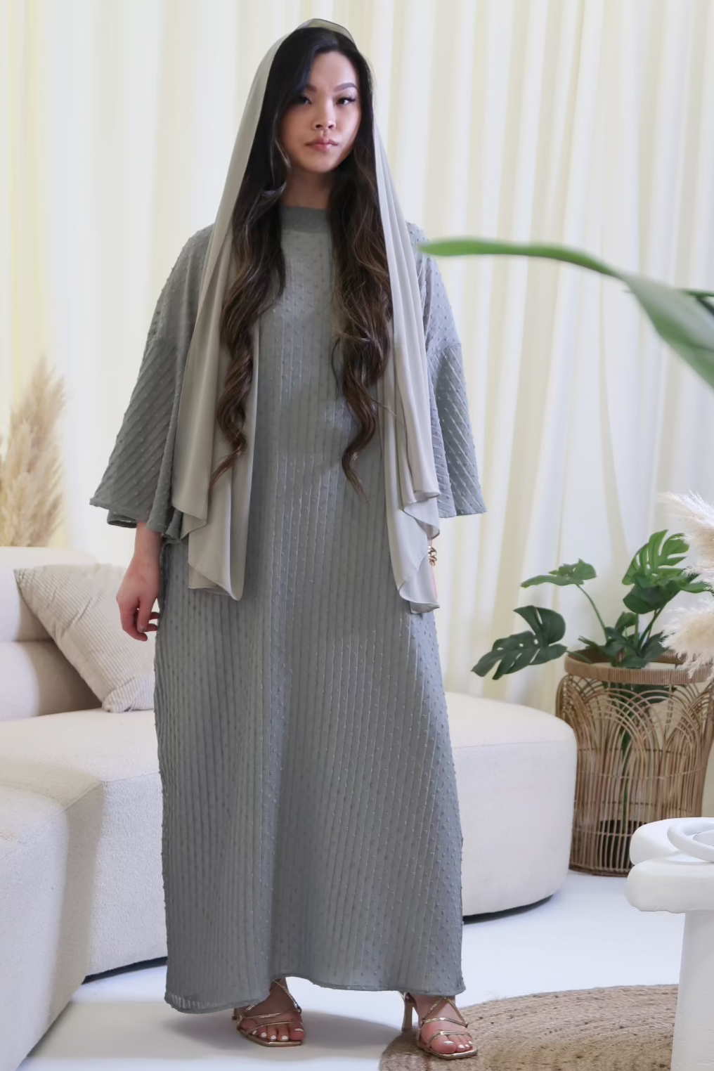 Grey Dot Abaya Dress